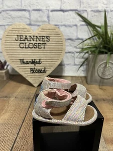 TOMS Shiloh baby Girls SIZE 2 M Pink Multi Twill Glimmer CRAWL Sandals - Picture 1 of 9