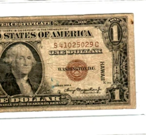 $1"HAWAII" (WORLD WAR 2 NOTE) 1935-A (BROWN SEAL) "HAWAII CURRENCY" HAWAII NICE - Picture 1 of 3