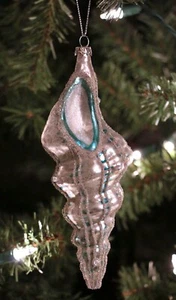 Christmas Ornament Glass Cody Foster Conch Shell Silver & Blue Coastal Decor - Picture 1 of 2