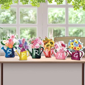 6 Pieces Spring Wood Block Signs Wooden Tabletop Spring Decor Flowers Decor Tier - Picture 1 of 12