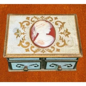 Joyero de música camafeo vintage Norleans Japón - Caja medallón florentino de madera  - Imagen 1 de 2