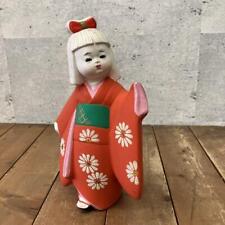 Retro Ceramic Hakata Ningyo Doll Japanese Doll Girl Kimono Figurine Red