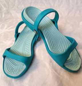 Sandali donna Crocs Cleo taglia 7 punta aperta slip on casual turchese verde acqua - Foto 1 di 7