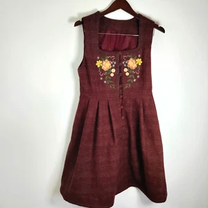 Vestido De Colección Artka Lana Plisado Enrejado Espalda Borgoña Bordado L Cubierto Botón - Imagen 1 de 12