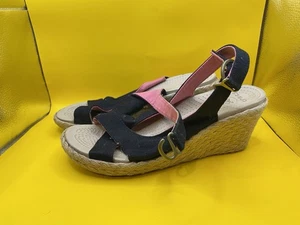Crocs A-Leigh Lino Zeppa Slingback Zeppa Tacco Nero Nero/Rosa Caldo Taglia 9 - Foto 1 di 8