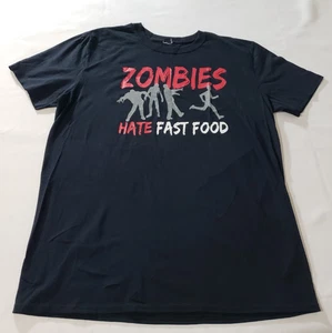 Urban Pipeline Zombies Hate Fast Food Graphic Shirt Black Short Sleeve Lg Cotton - Picture 1 of 3