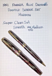 Juego Parker Blue Diamond Duofold Senior Granate 1941 Super Limpio Restaurado - Imagen 1 de 14