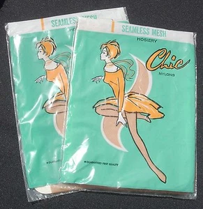 Vintage CHIC Nylons ~ Seamless Mesh ~ Sealed Packages ~ PAIR! ~ 1960s - Picture 1 of 2