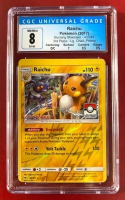 CGC 8 3rd Place Raichu Error Miscut Burning Shadows Holo Trophy 2017 41 Pokémon - Image 1 of 2