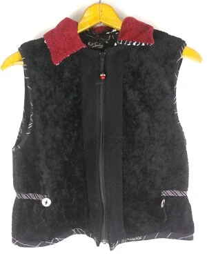 Kd Spring Women's Vest Western Look Fleece Small Removable Collar Patchwork - Image 1 of 4
