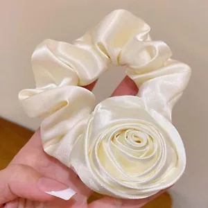 1Pc Beige Vintage Rose Flower Elastics Hair Ties Silk Satin Scrunchies Hair B... - Picture 1 of 7