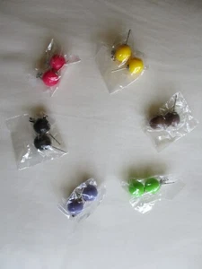 6 pairs earrings- Purple, black, brown, pink, green & yellow studs -pierced ears - Picture 1 of 7