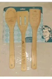 3-teiliges Utensilien Spatel Wender Set Vintage Retro Stil Bio Bambus Sommer Geschenk - Bild 1 von 4