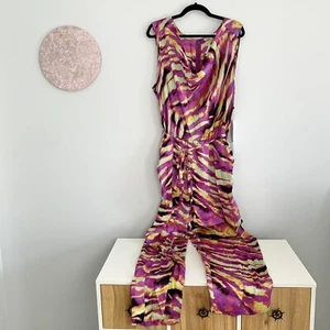 NEW Moda Mix Size 20 Plus Size Women’s Jumpsuit, Pink and Yellow Zebra Print - Picture 1 of 11