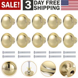 10PCS Gold Cabinet Knobs Brushed Brass Door Round Pulls Dresser Drawer Handles - Picture 1 of 5