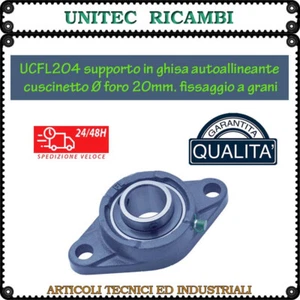 UCFL204 Supporto in ghisa autoallineante Cuscinetto foro mm.20 fissaggio a grani - Foto 1 di 3