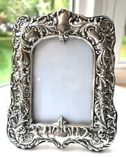 BIG 9" VINTAGE STERLING SILVER PICTURE FRAME ORNATE REPOUSSE FLORAL CARTOUCHE