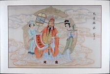 Vintage Asian Watercolor on Silk Paper Oriental Painting, Old Chinese Idol God