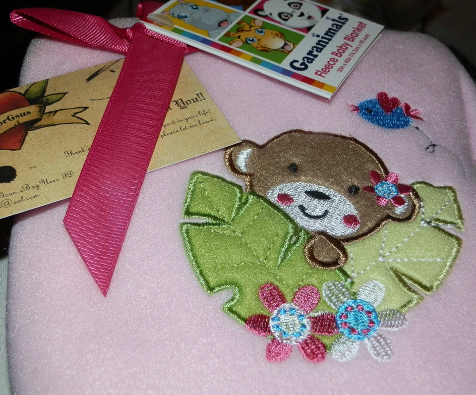 GARANIMALS BLANKET PINK JUNGLE MONKEY BIRD LEAVES FLOWERS FLEECE SOFT SWADDLE  - Image 1 of 3