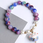 Women Lucky Cat Crystal Charm Cuff Bangle Beaded Handmade Bracelets Jewelry _DS