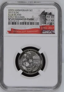 NGC SP69 2017-S ELLIS ISLAND Quarter ER 225th Anniversary US Mint Set  - Picture 1 of 2