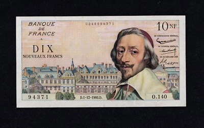 FRANCE 10 NOUVEAUX FRANCS 1960 P#142 VF++ - Image 1 of 3