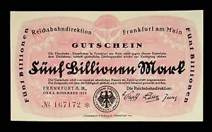 1923 Deutschland REICHSBANH FRANKFURT 5.000.000.000/5 Billionen Mark Banknote - Bild 1 von 2