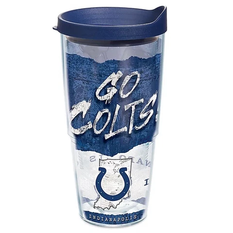 Indianapolis Colts 24oz Tervis Tumbler with Lid-Made in USA-Statement Wrap-New Cover