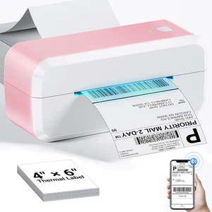 Logistics Label Printer Pink/White Bluetooth AM-243-BT - Picture 1 of 12