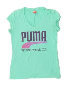 PUMA Womens Graphic T-Shirt Top UK 12 Medium Green Cotton BM70 - Picture 1 of 3