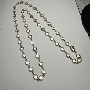 Swarovski Crystal Gold Tone Clear Faceted Necklace 32 Inch (Swan Signed) - Picture 1 of 13