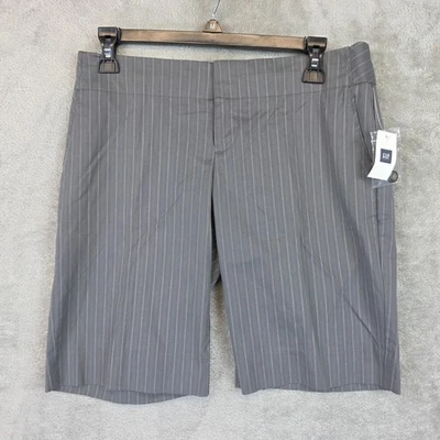 Pantalones Cortos Gap Para Mujer 1 Gris Rayas Cadera Calce Colgado Vestido Bermudas Tiro Bajo Elastizado Foto 1 de 4
