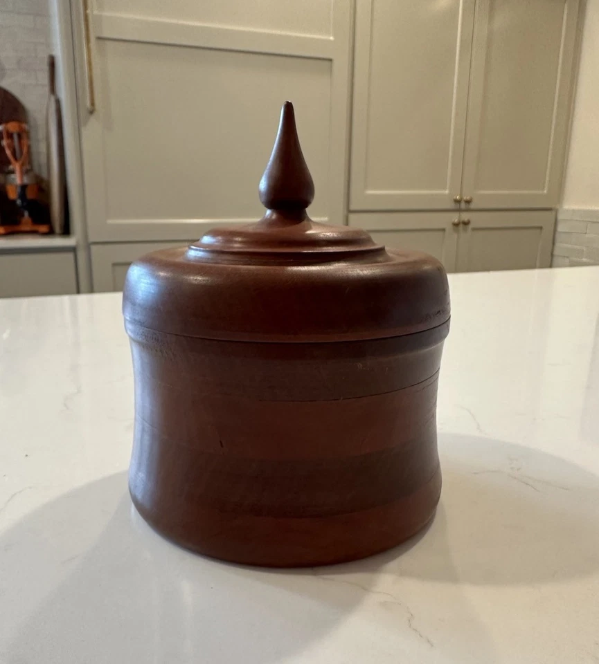 Vtg /Turned Wood Lidded Bowl/Hand Made/French/ France/Trinket Box/spire Finial - Image 1 of 4