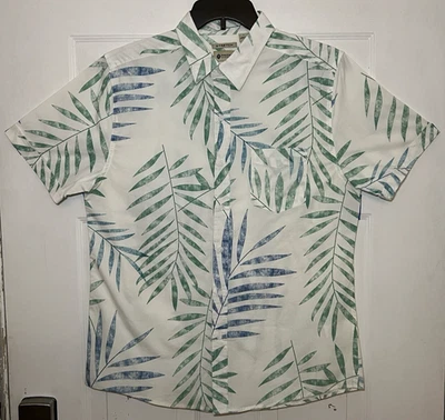 Camisa hawaiana Haggar elástica grande con botones manga corta estampado de hojas para hombre Foto 1 de 4