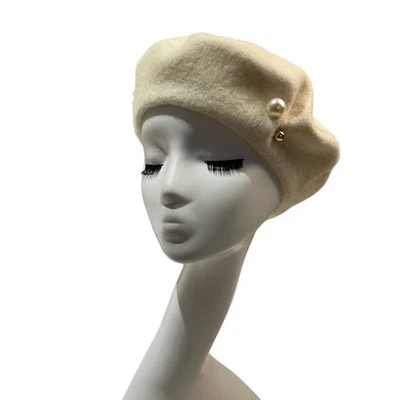 Sombrero boina de lana francesa perla para mujer elegante vintage pintor artista gorra minimalista Foto 1 de 4