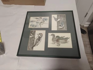 ¿Arte/impresiones enmarcadas?(4) Escenas de "Pájaros"/ Firmado por S. Sierigk/ 15,5"×15,5"/ Verde - Imagen 1 de 15