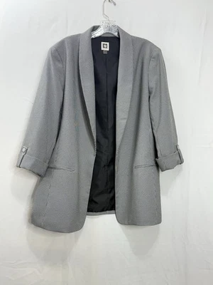 Blazer de mujer Anne Klein talla XL negro blanco a cuadros frente abierto manga 3/4 bolsillo Foto 1 de 4