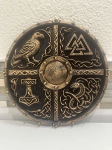 8”  Hand Painted 3d Viking Shield Wall Art Plaque Norse Mythology Home Decor - Picture 1 of 6