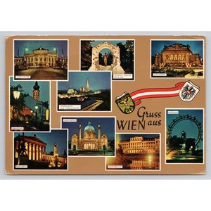 Postal de recuerdo de viaje vintage Viena Austria vista múltiple 1979 - Imagen 1 de 2