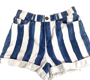 BDG Women’s Shorts Referee Mom High Rise Denim Cuffs Blue White 28" Waist - Picture 1 of 12