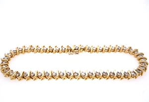 "Brazalete de tenis Estate clásico de oro amarillo de 14 k con eslabones en S de diamantes de 7,25""" - Imagen 1 de 4
