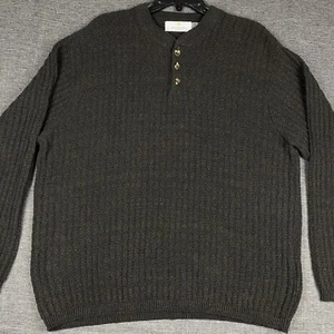 Vintage Bill Blass Mens Henley Sweater Pullover Large Brown Chunky Waffle Knit - Picture 1 of 18