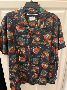 Camisa de campamento Hurley Trop Flash para hombre XL azul rojo manga corta cuello abotonado - Imagen 1 de 11