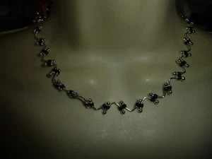 SILVER TONE w TINY BLACK BEADS COLLAR   NECKLACE #23/16A - Picture 1 of 5
