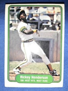 1982 Fleer Rickey Henderson Most Hits & Runs Baseball Card #643 Athletics HOF VG