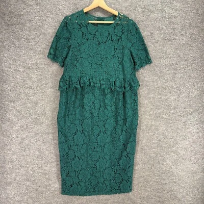 Asos Dress Women 14 Blue Floral Crochet Zipper Sheath Midi Lined Cotton Casual - Image 1 of 4