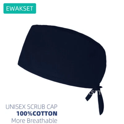 New Solid Surgical Cap Cotton Breathable Operating room Surgery Hat Women Men - Image 1 of 4