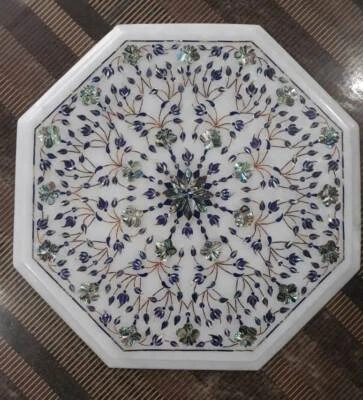 18" Marble Coffee Table Top Inlay Semi Precious Gemstones Corner Table Top reg - Image 1 of 4