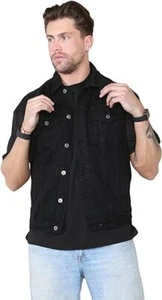 Men's Denim Waistcoat Vest Casual Cargo Sleeveless Retro Biker Cowboy Jacket - Picture 1 of 10