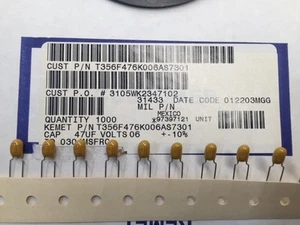 (10 pcs) T356F476K006AS – Kemet, 47uF 6.3vdc, Dipped Tantalum Capacitor - Picture 1 of 1